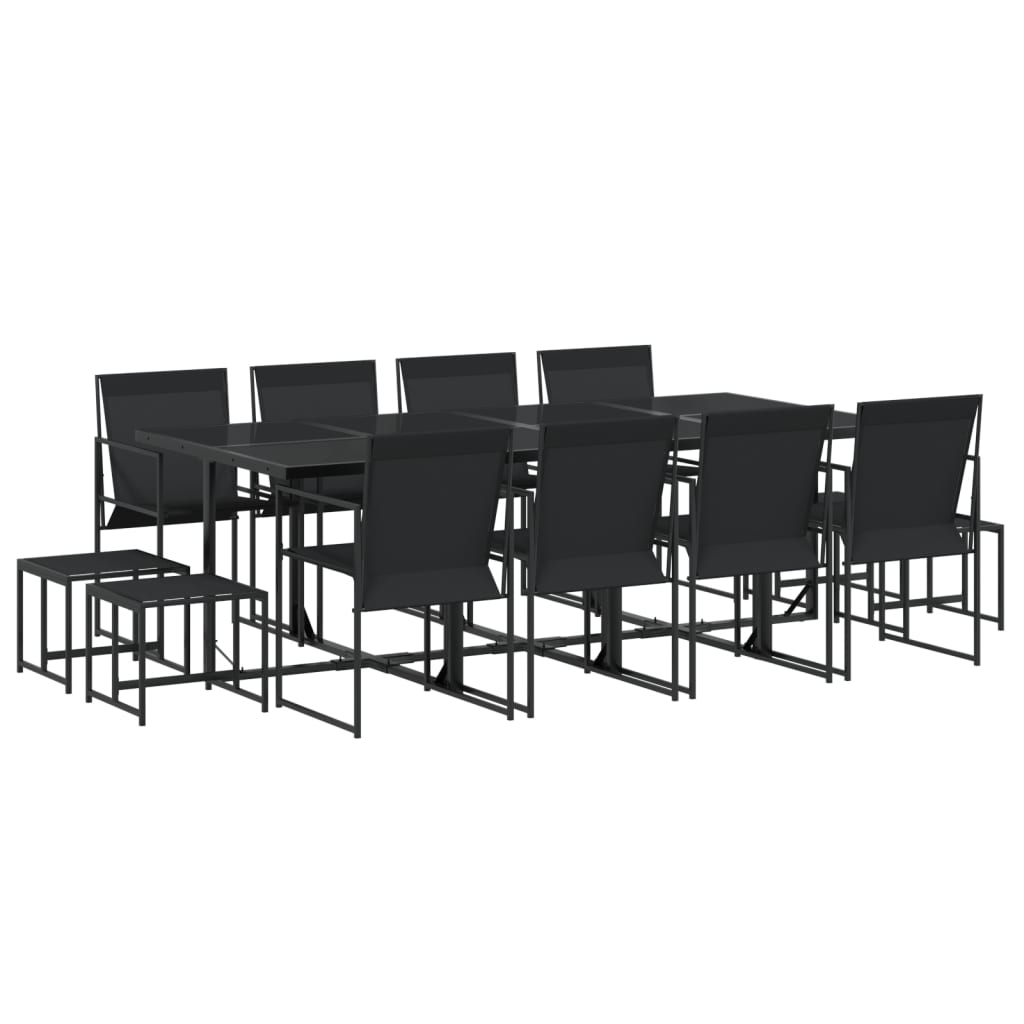 Garden Dining Set Black PE Rattan 13 Piece Set Foldable