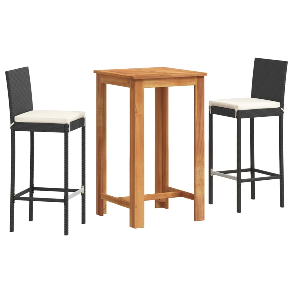 Garden Bar Set Black Solid Acacia wood Three-piece set