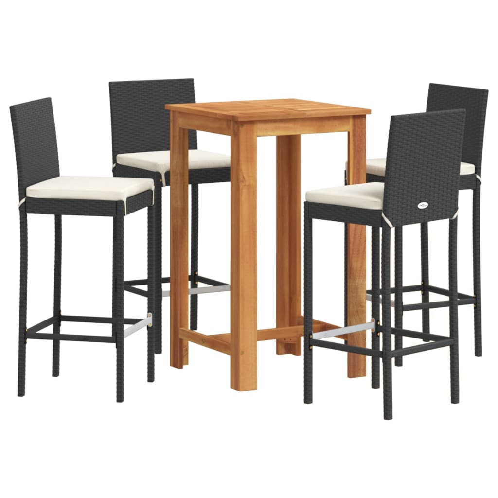 Garden Bar Set Black Solid Acacia Wood Medium Removable Covers