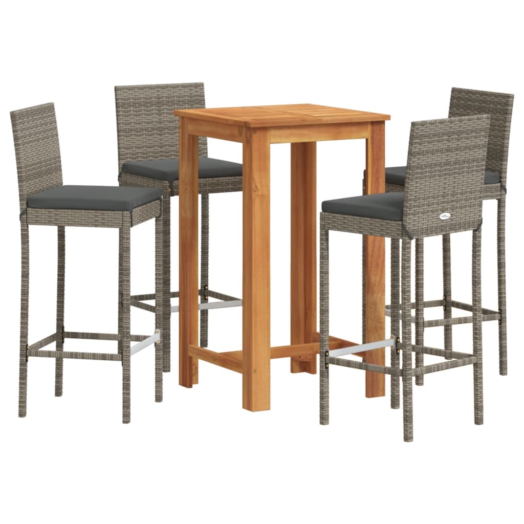 Garden Bar Set Grey Solid Acacia Wood Medium Removable Covers
