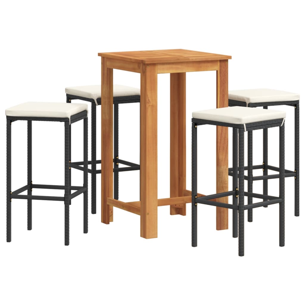 Garden Bar Set Black Solid Acacia Wood 5 Piece Set