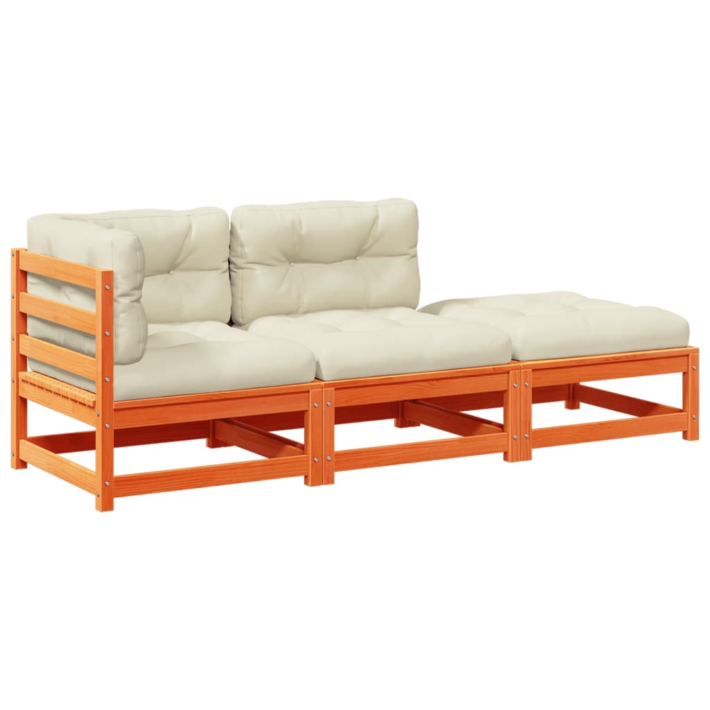 Garden Sofa Set Wax Brown Solid Pine Wood, Oxford Fabric Modular