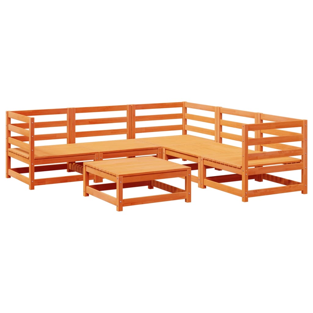 Garden Sofa Set Wax brown Solid pine wood 6 Piece Modular