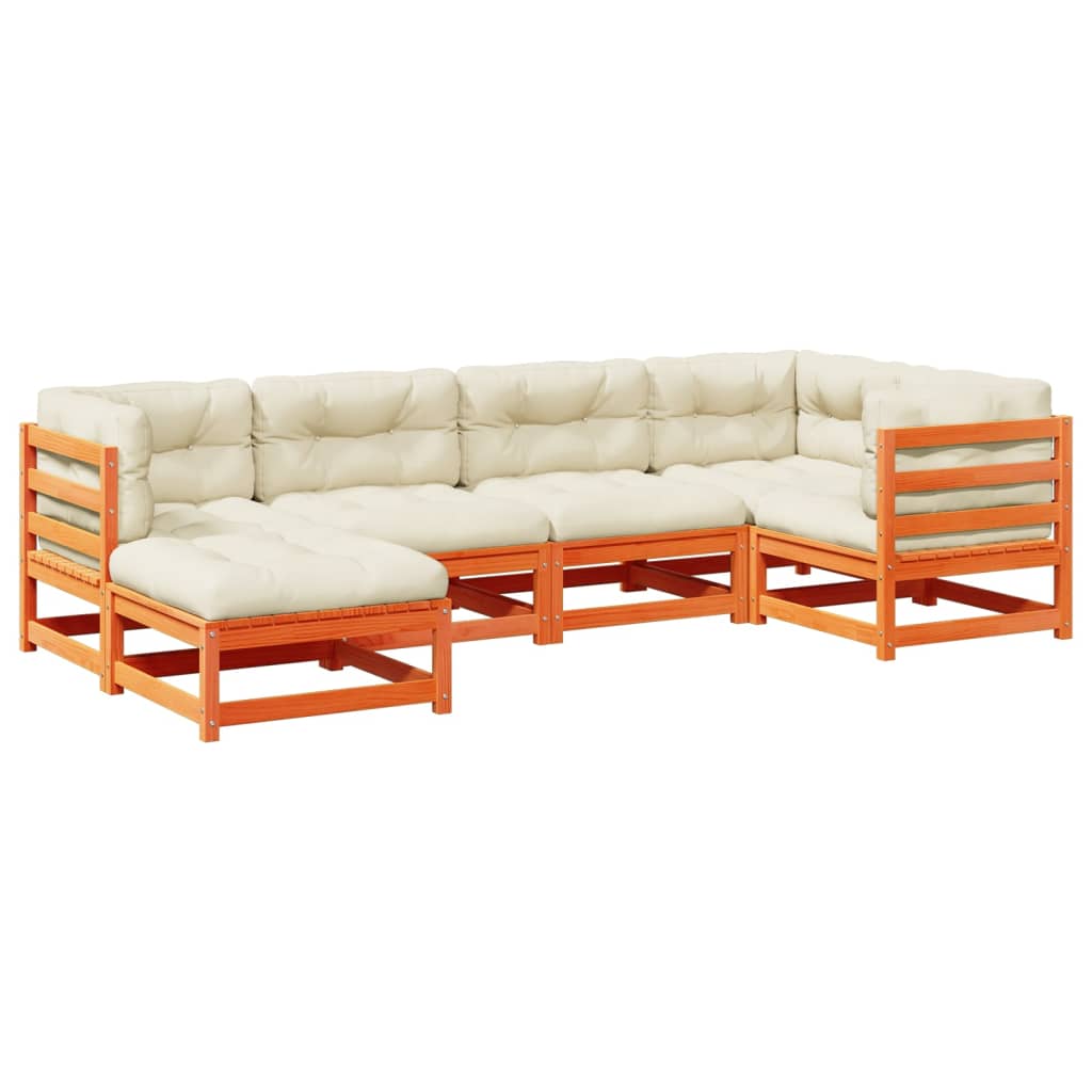 Garden Sofa Set Wax brown Solid pine wood 6 Piece Modular