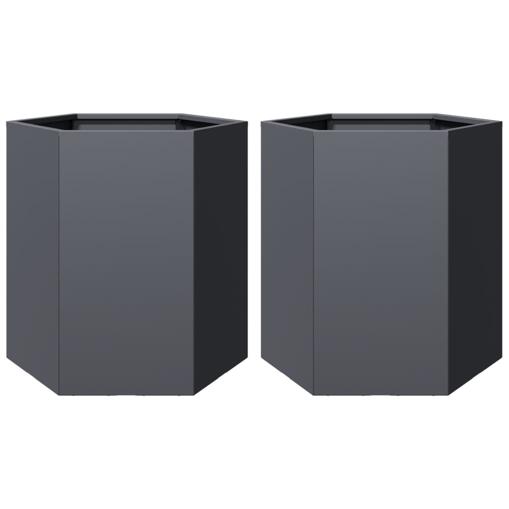 Garden Planter Set of 2 Anthracite Steel Large Garden Planter