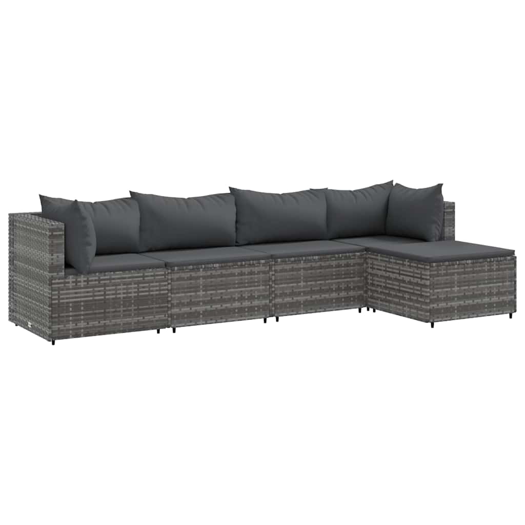 Patio Lounge Set 5 Piece Set Grey Poly Rattan Medium