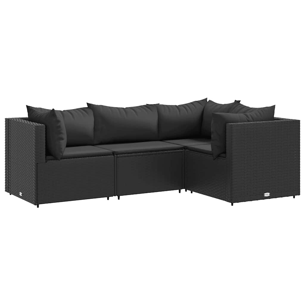 Patio Lounge Set Black PE rattan, polyester, powder-coated steel