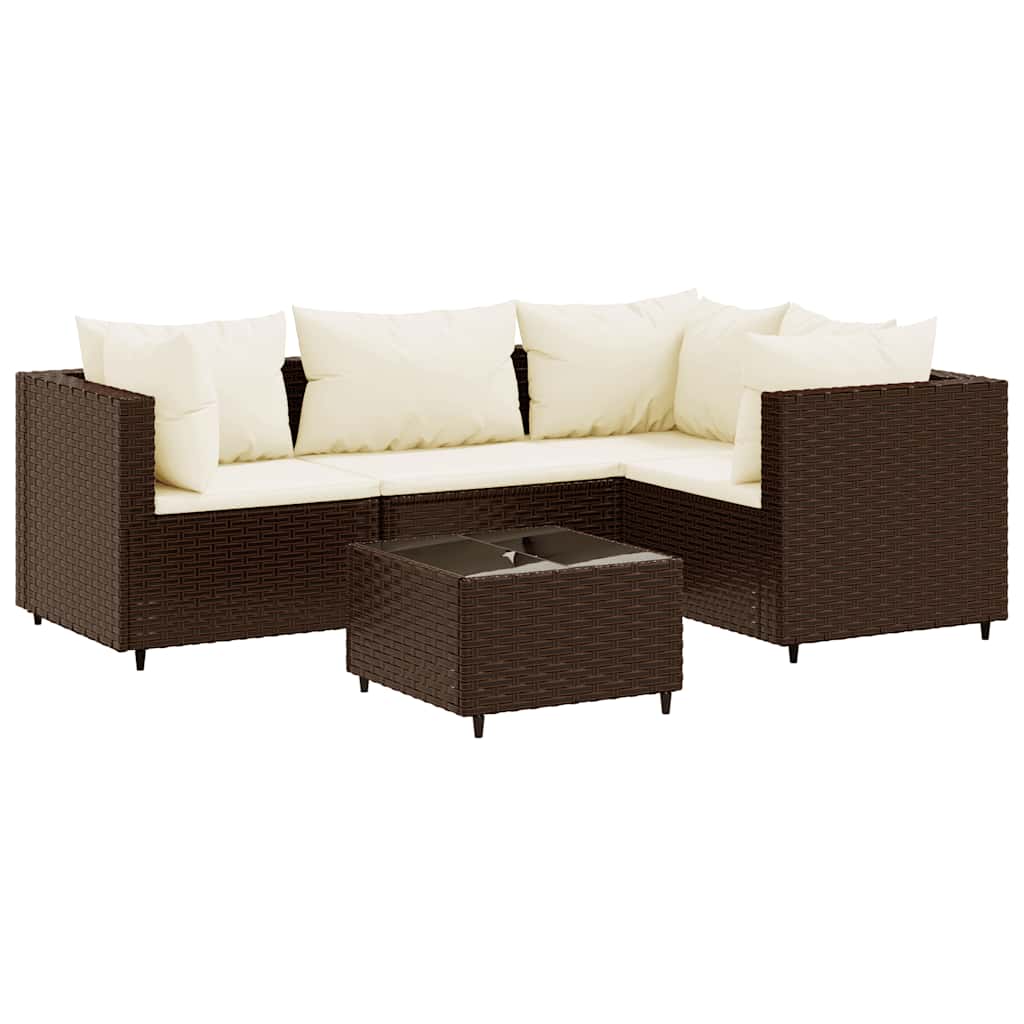Patio Lounge Set Brown PE Rattan, Powder-Coated Steel, Tempered Glass