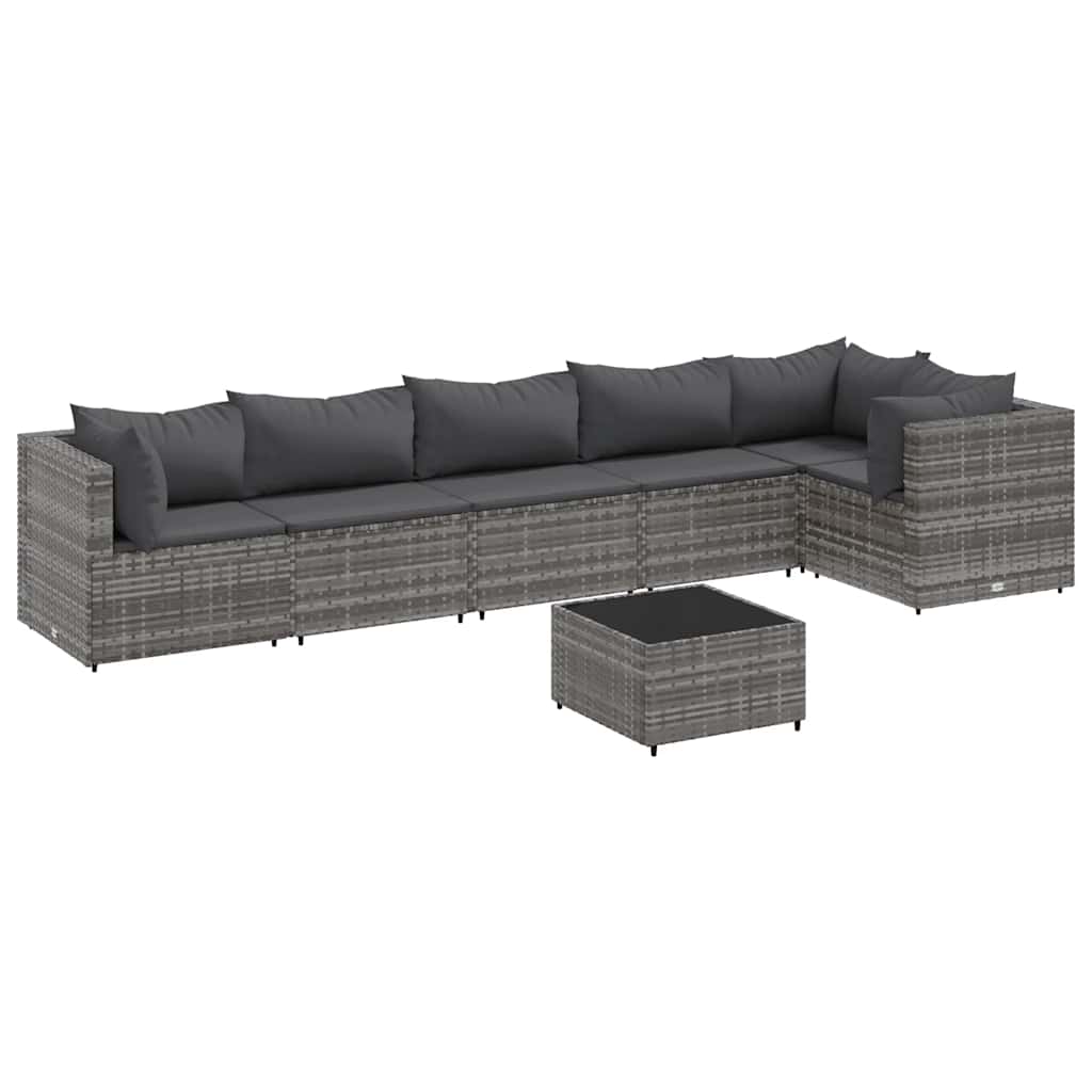 Patio Lounge Set Grey PE Rattan 7 Piece Adjustable Feet