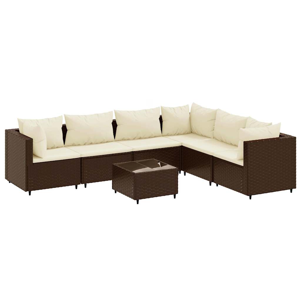 Patio Lounge Set Brown PE rattan 7 Piece Set Adjustable Feet