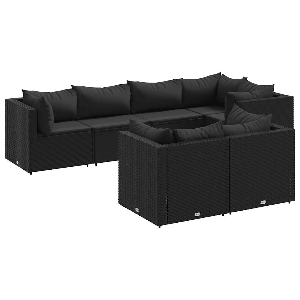 Patio Lounge Set Set of 7 Black PE rattan 7 Piece Set Modular