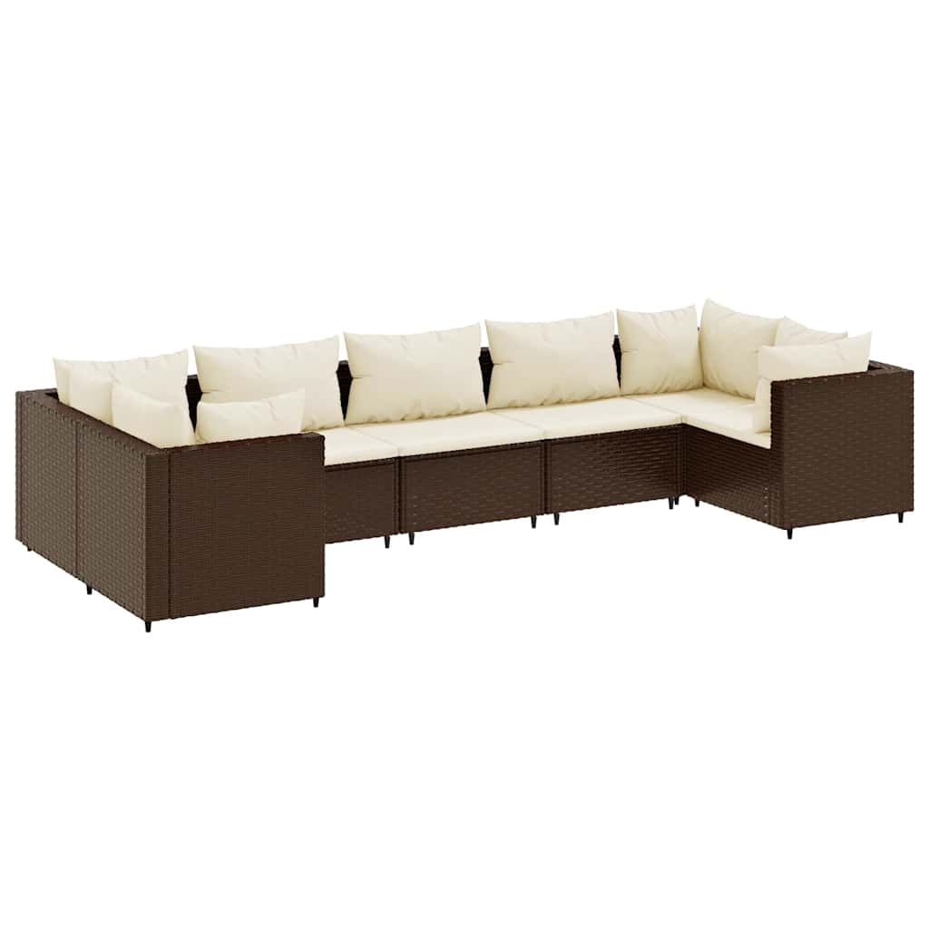Patio Lounge Set Brown Poly Rattan, Powder-Coated Steel 7 Piece Set