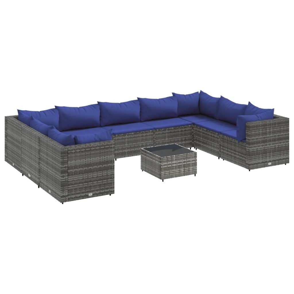 Patio Lounge Set Grey PE rattan, powder-coated steel, tempered glass