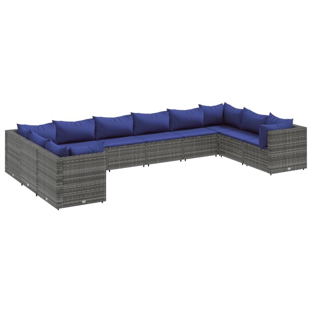 Patio Lounge Set Gray PE rattan, powder-coated steel Large