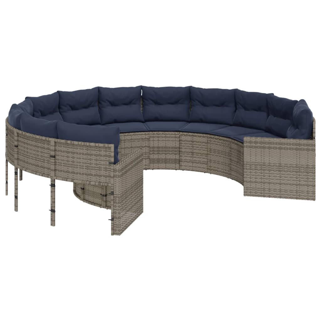 Patio Sofa Grey Poly Rattan Large Durable Outdoor Sofa Round