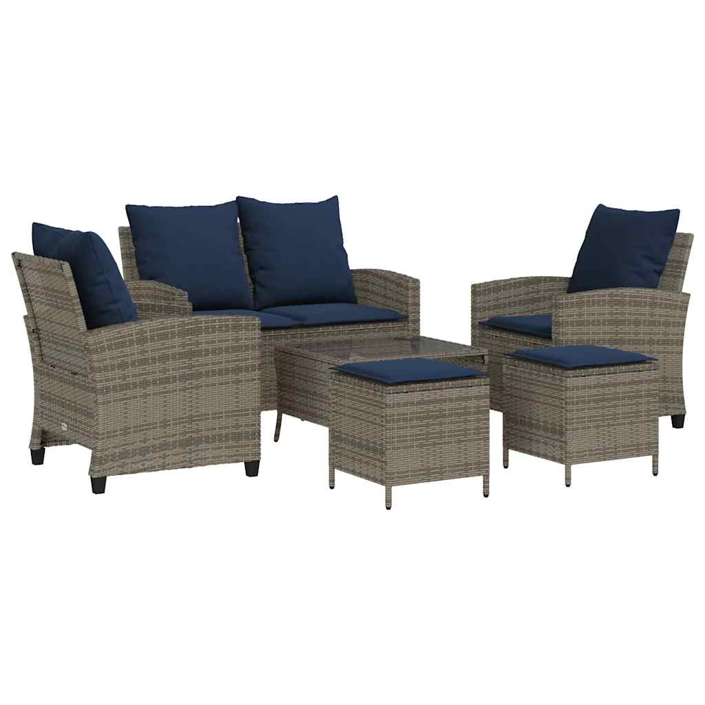 Garden Sofa Set Grey PE rattan, tempered glass, powder-coated steel