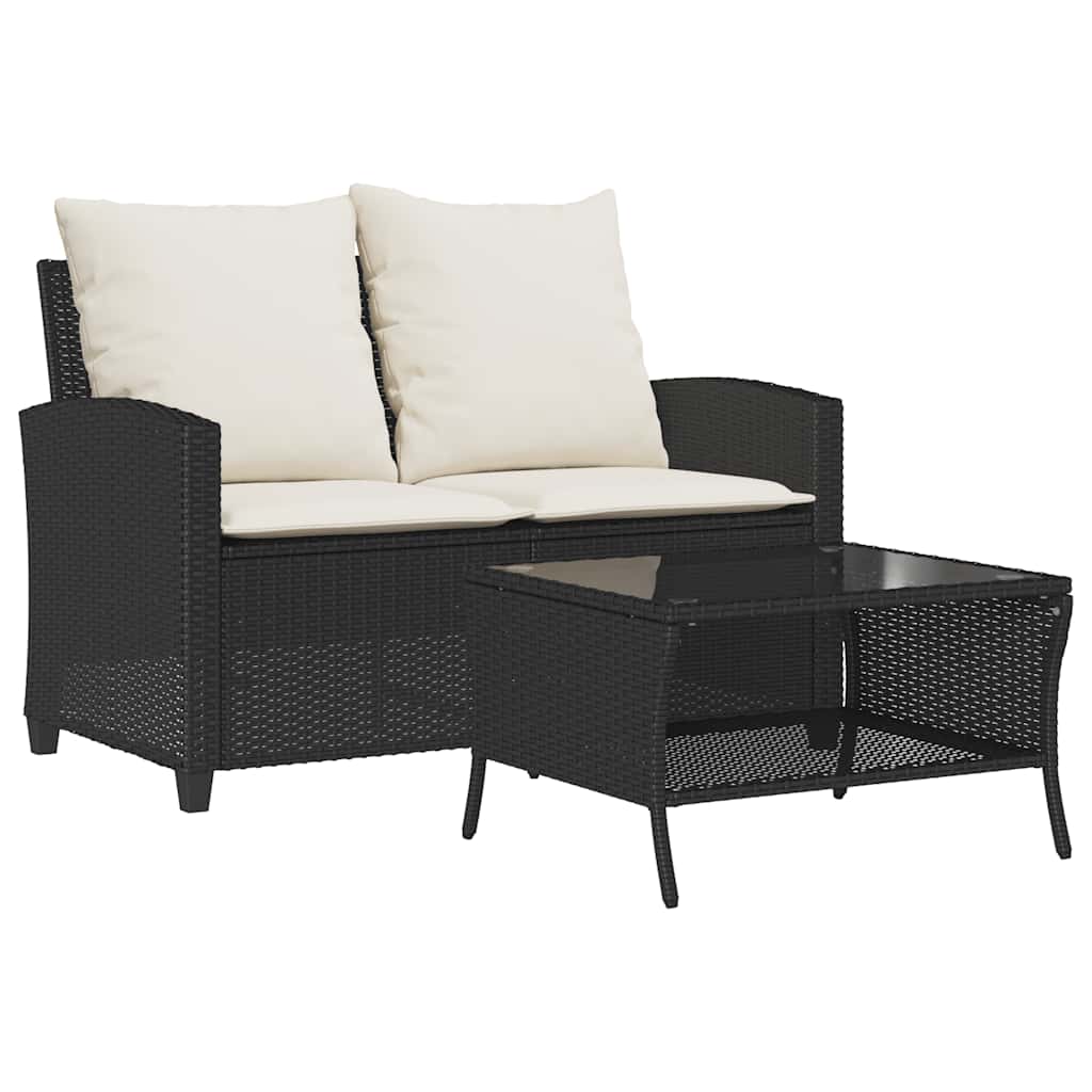 Garden Sofa Black, Cream White PE Rattan Medium Removable Covers