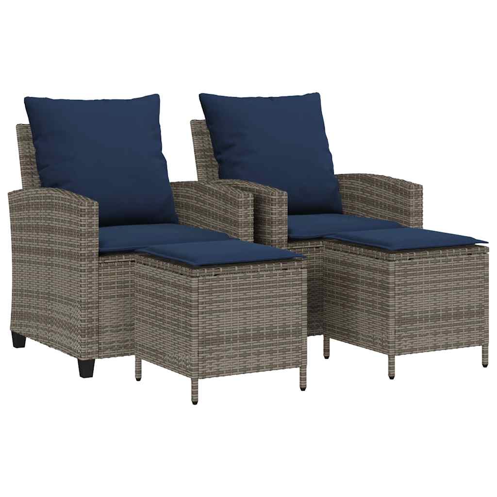 Garden Sofa Set Grey, Navy blue PE rattan and powder-coated steel