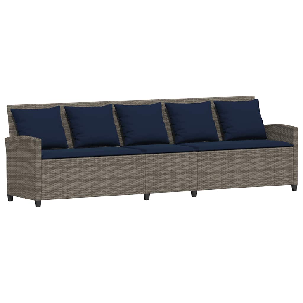 Patio Sofa 5-Seater with Cushions Gray Poly Rattan