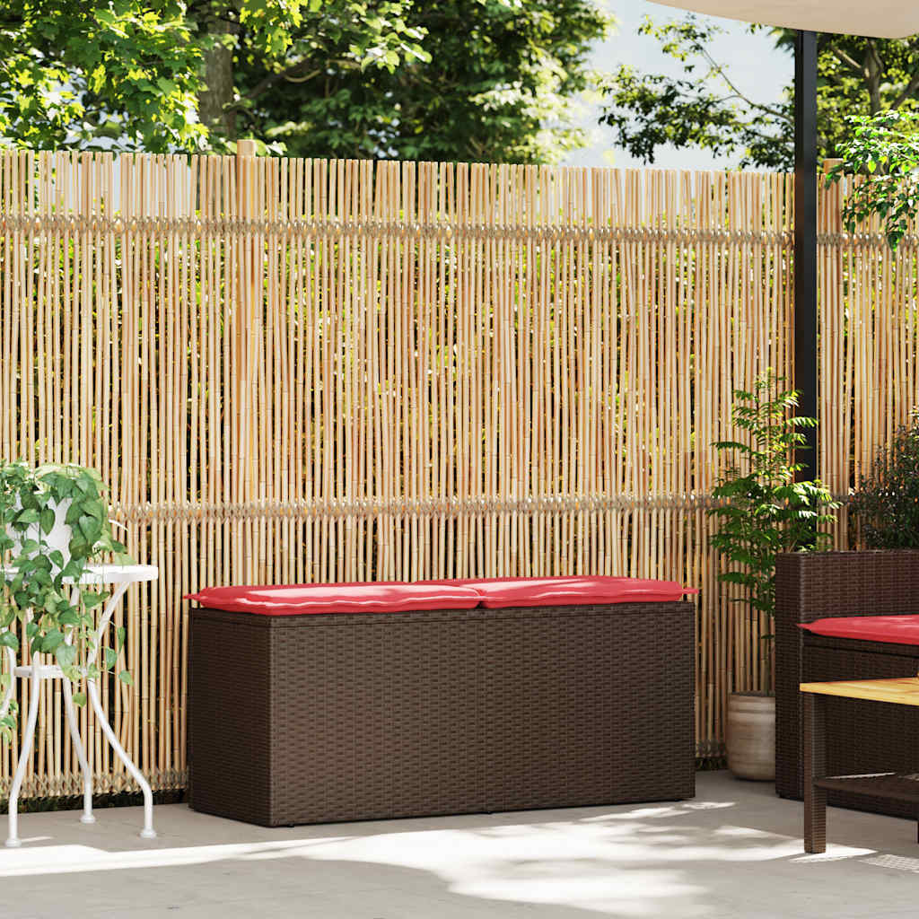 Patio Bench with Cushion Brown 43.3"x15.7"x17.3" Poly Rattan