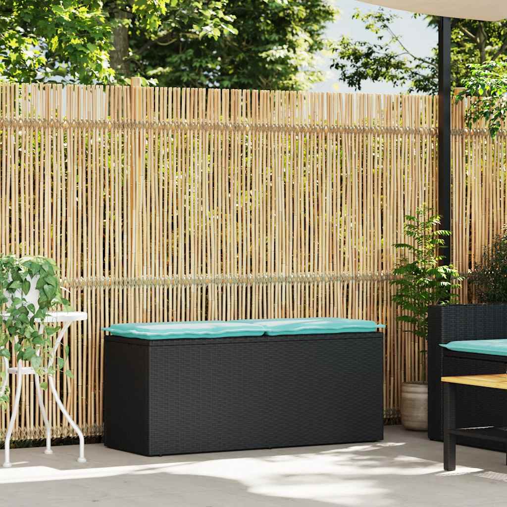 Patio Bench with Cushion Black 43.3"x15.7"x17.3" Poly Rattan