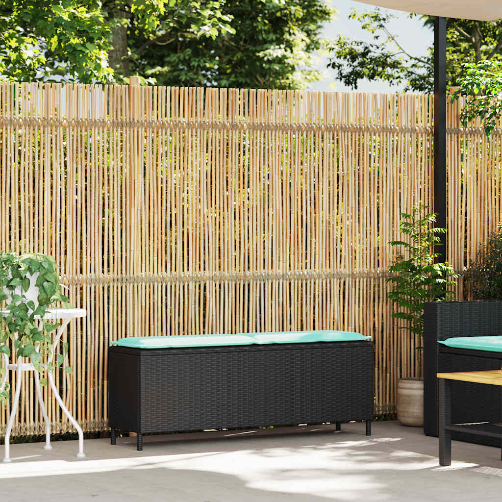 Patio Bench with Cushion Black 43.3"x11.8"x15.9" Poly Rattan