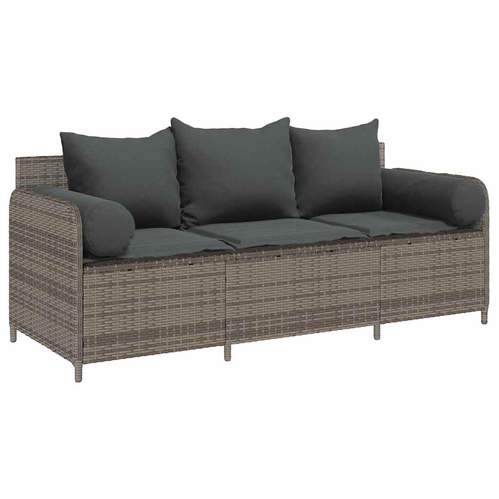 Garden Sofa Grey PE rattan 3-Seater Removable Covers