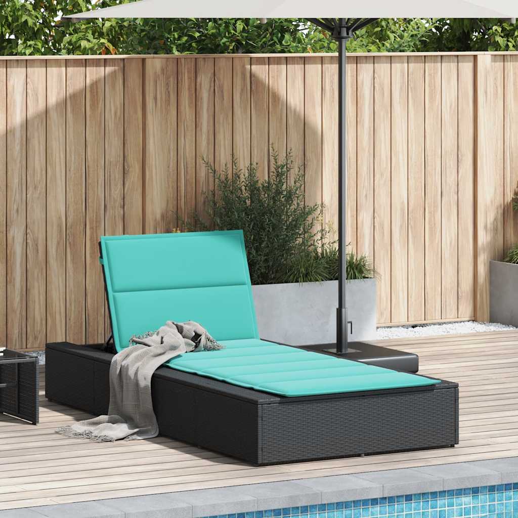 Patio Sunbed Black PE Rattan Large Height-Adjustable