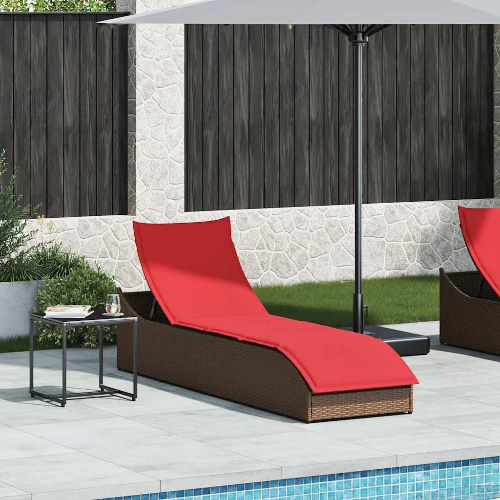 Folding Sun Lounger with Cushion and Storage Brown Poly Rattan