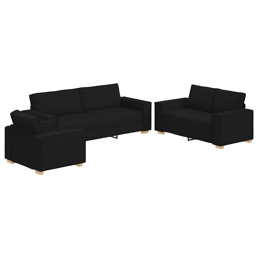 Sofa 3 pcs Black 86.61 x 31.50 x 33.07 in Linen-blend Fabric