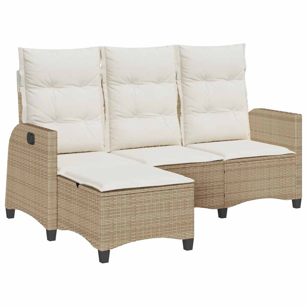 Reclining Garden Sofa Beige PE Rattan Medium Adjustable Armrests