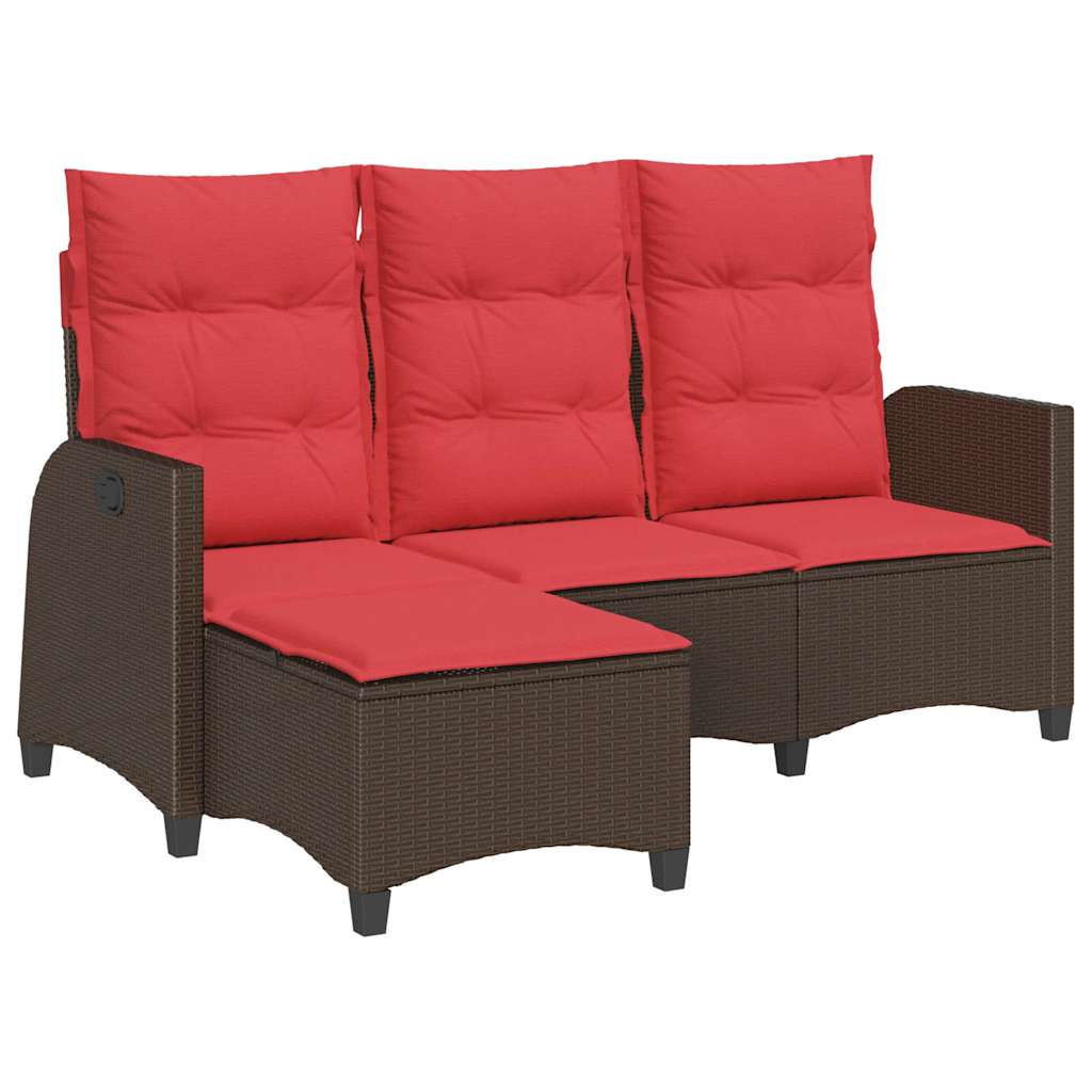 Reclining Patio Sofa with Cushions L-shaped Brown Poly Rattan