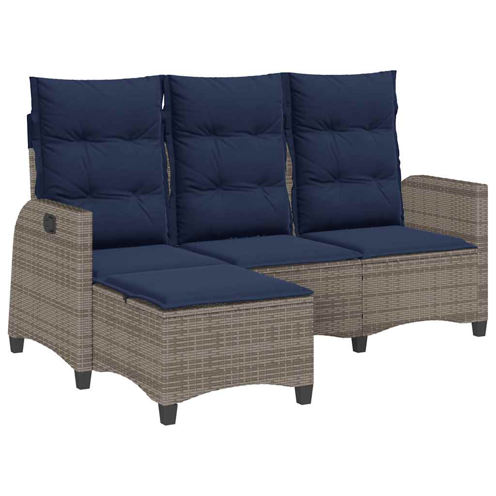 Reclining Garden Sofa Gray Poly Rattan 3-Seater
