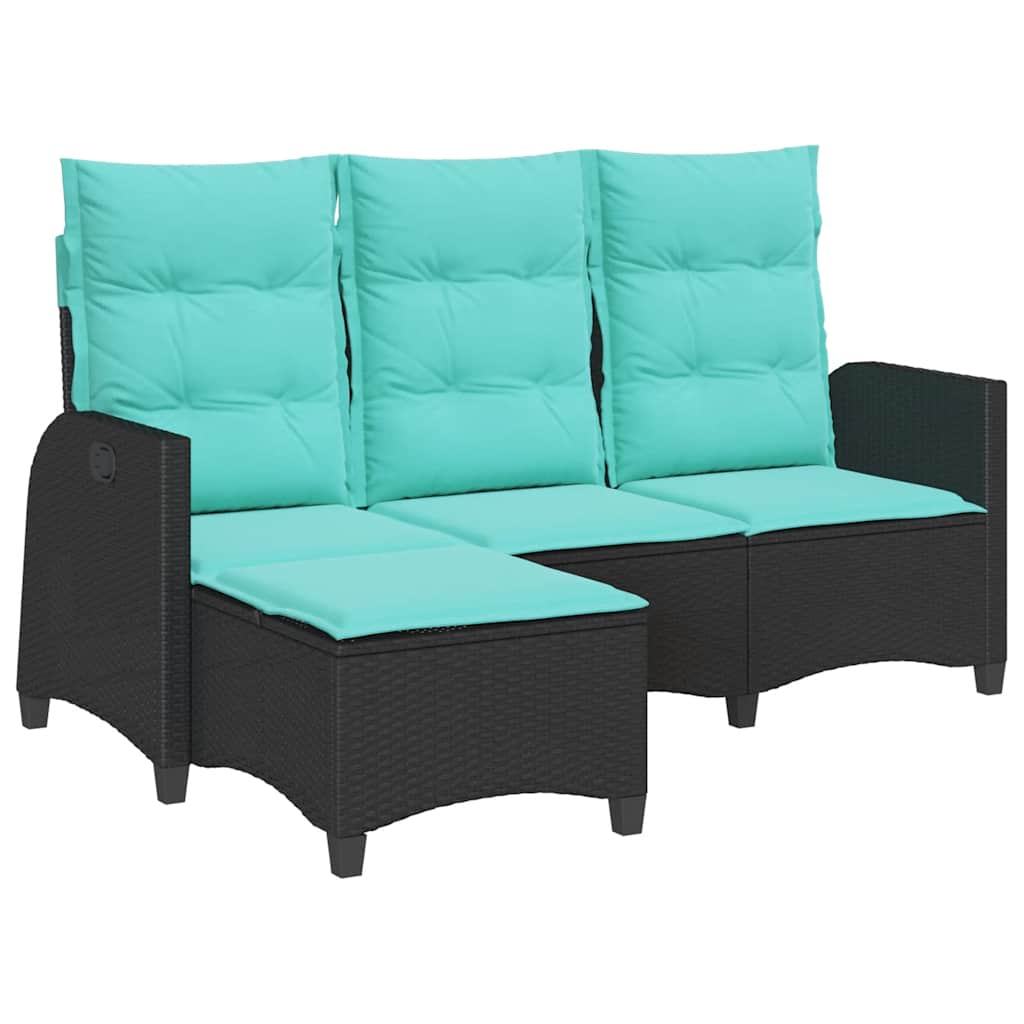 Reclining Patio Sofa with Cushions L-shaped Black Poly Rattan