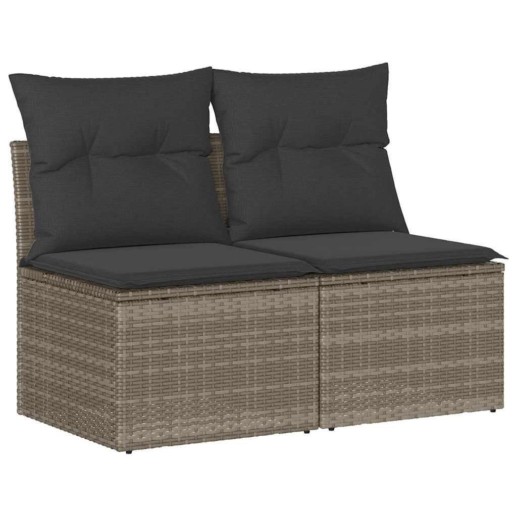 2 Piece Patio Sofa Set with Cushions Gray Poly Rattan Acacia