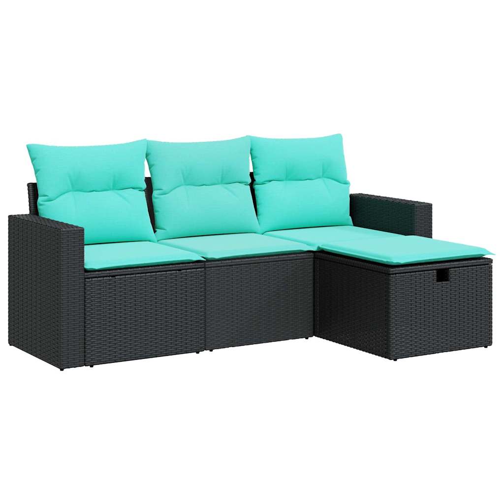 Garden Sofa Set Black PE Rattan 4 Piece Set Removable Covers