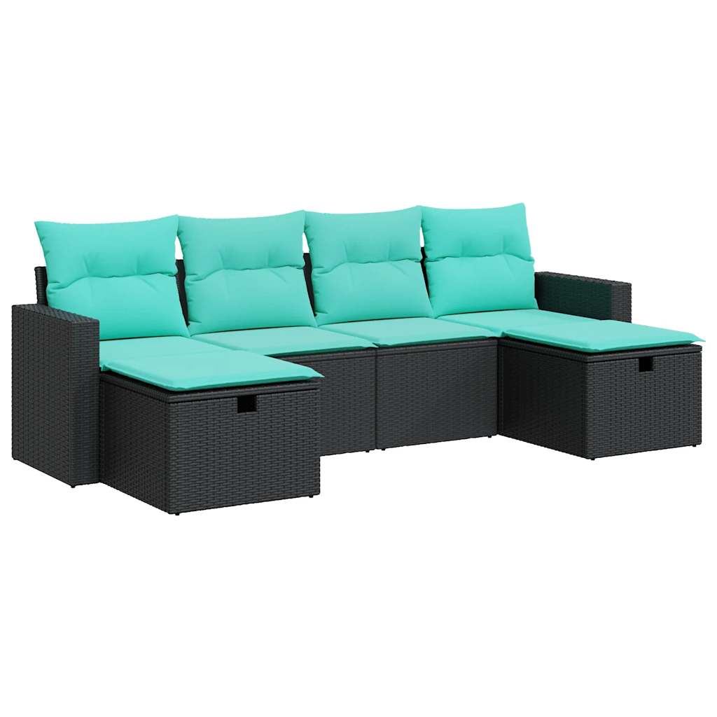 Garden Sofa Set Black and Blue PE Rattan and Powder-Coated Steel