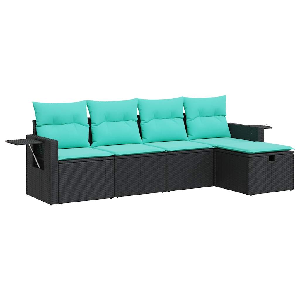 Garden Sofa Set Black PE rattan 5-piece Removable Covers