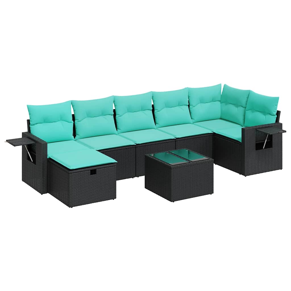 8 Piece Patio Sofa Set with Cushions Black Poly Rattan