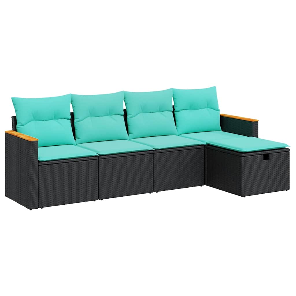 Garden Sofa Set Black PE rattan 5 Piece Adjustable Feet