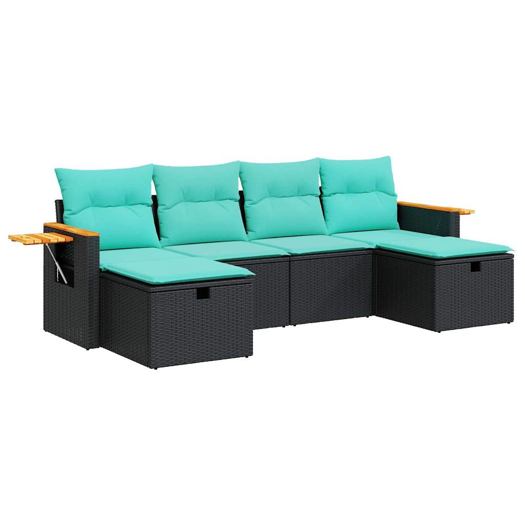 Garden Sofa Set Black, Blue Poly Rattan Large Adjustable Feet