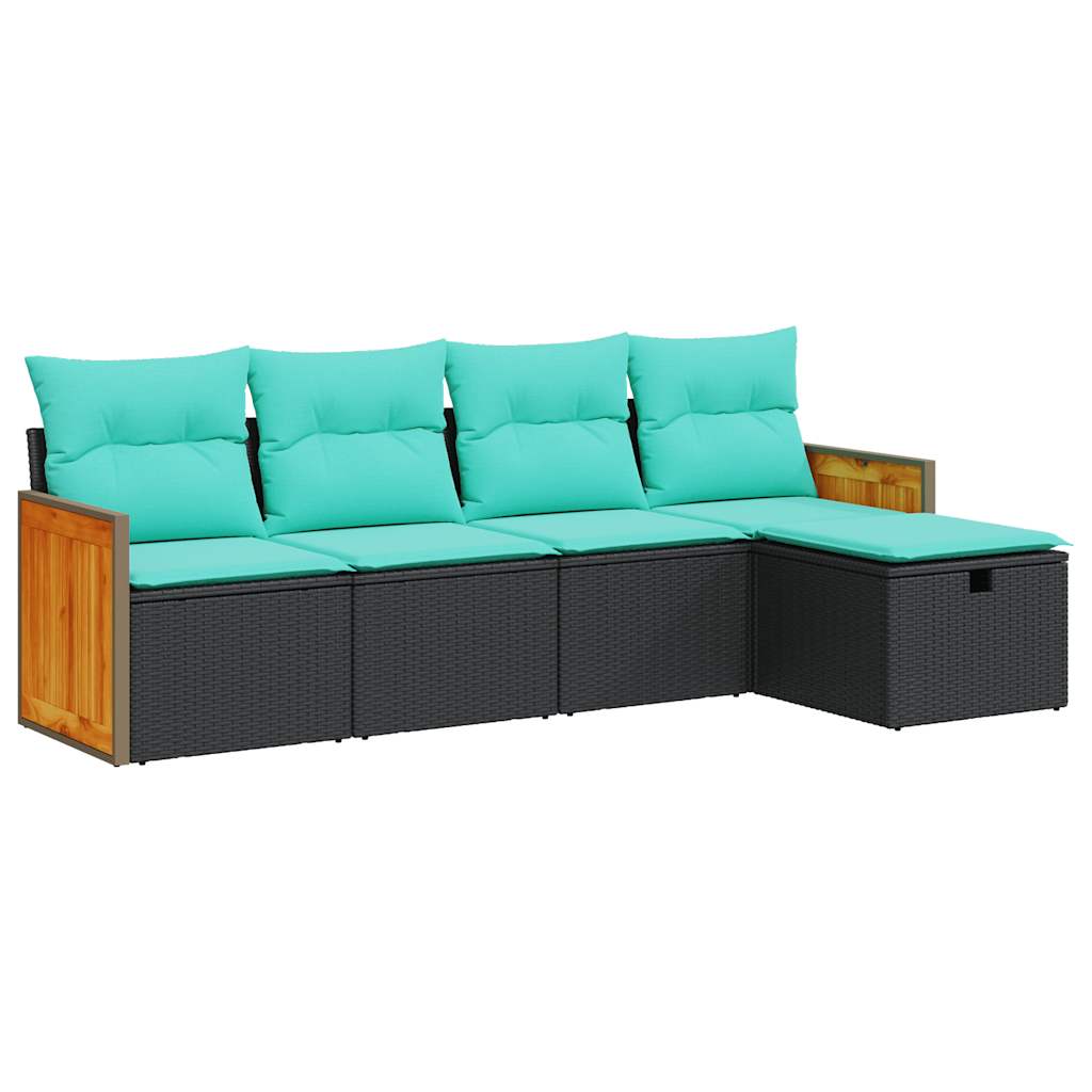 Garden Sofa Set Black PE Rattan 5 Piece Removable Covers
