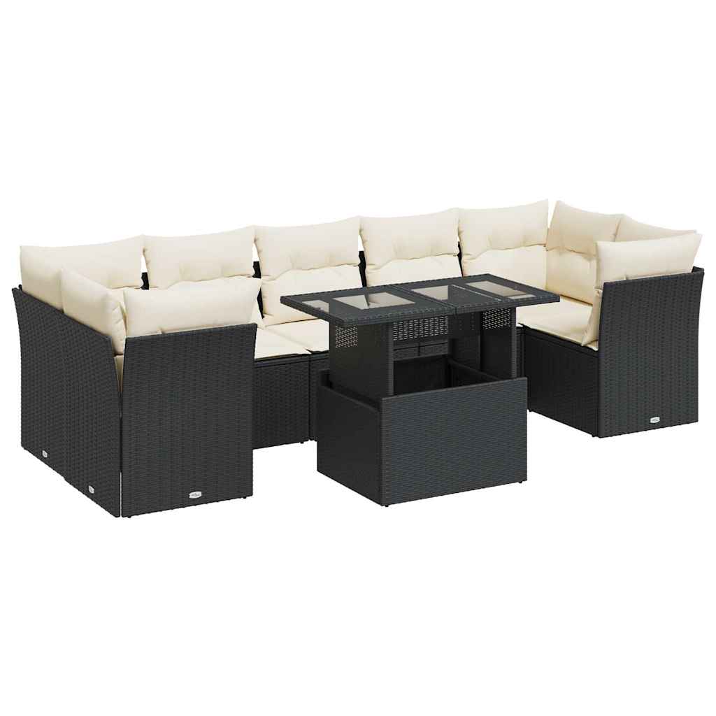 Garden Sofa Set Black PE Rattan Large Adjustable Armrests