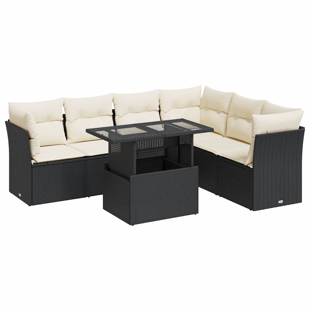 Garden Sofa Set Black PE Rattan 7 Piece Garden Sofa Set