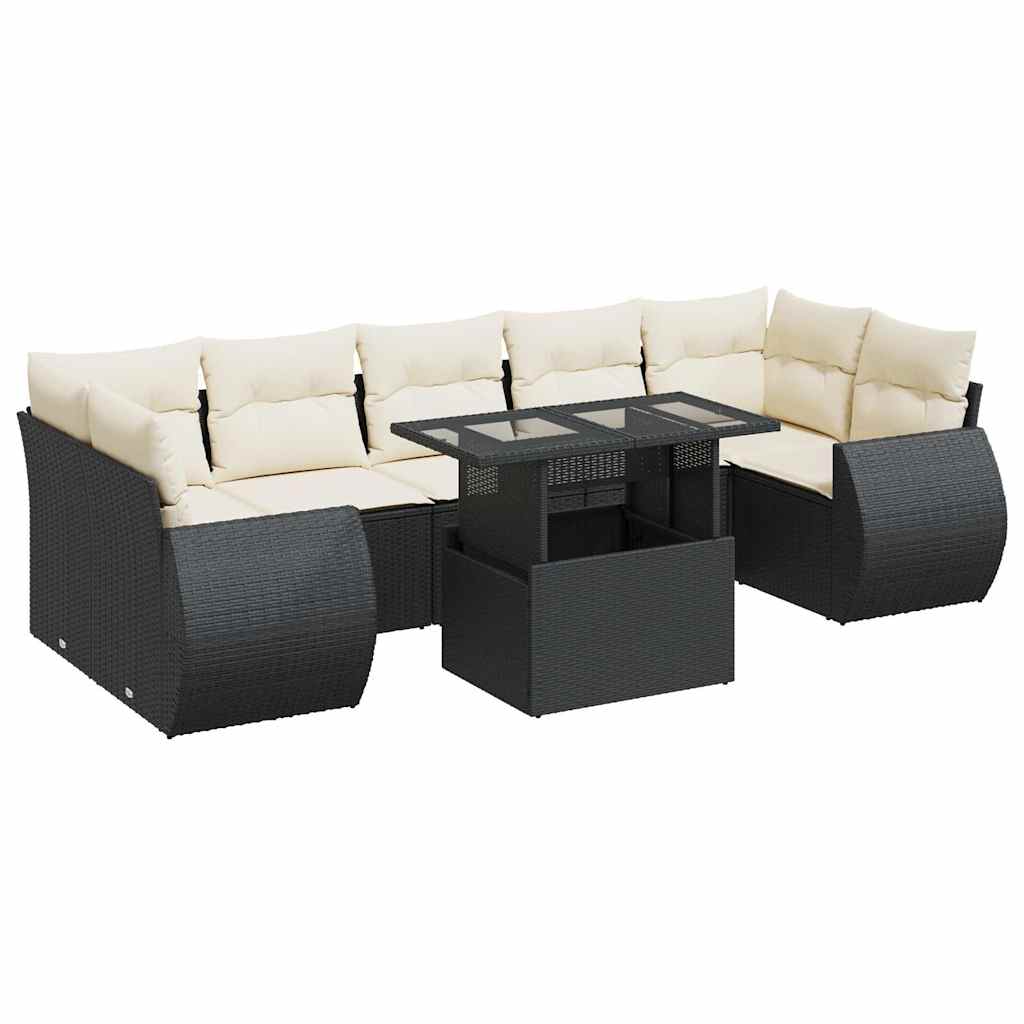 Garden Sofa Set Black PE Rattan, Powder-Coated Steel, Tempered Glass