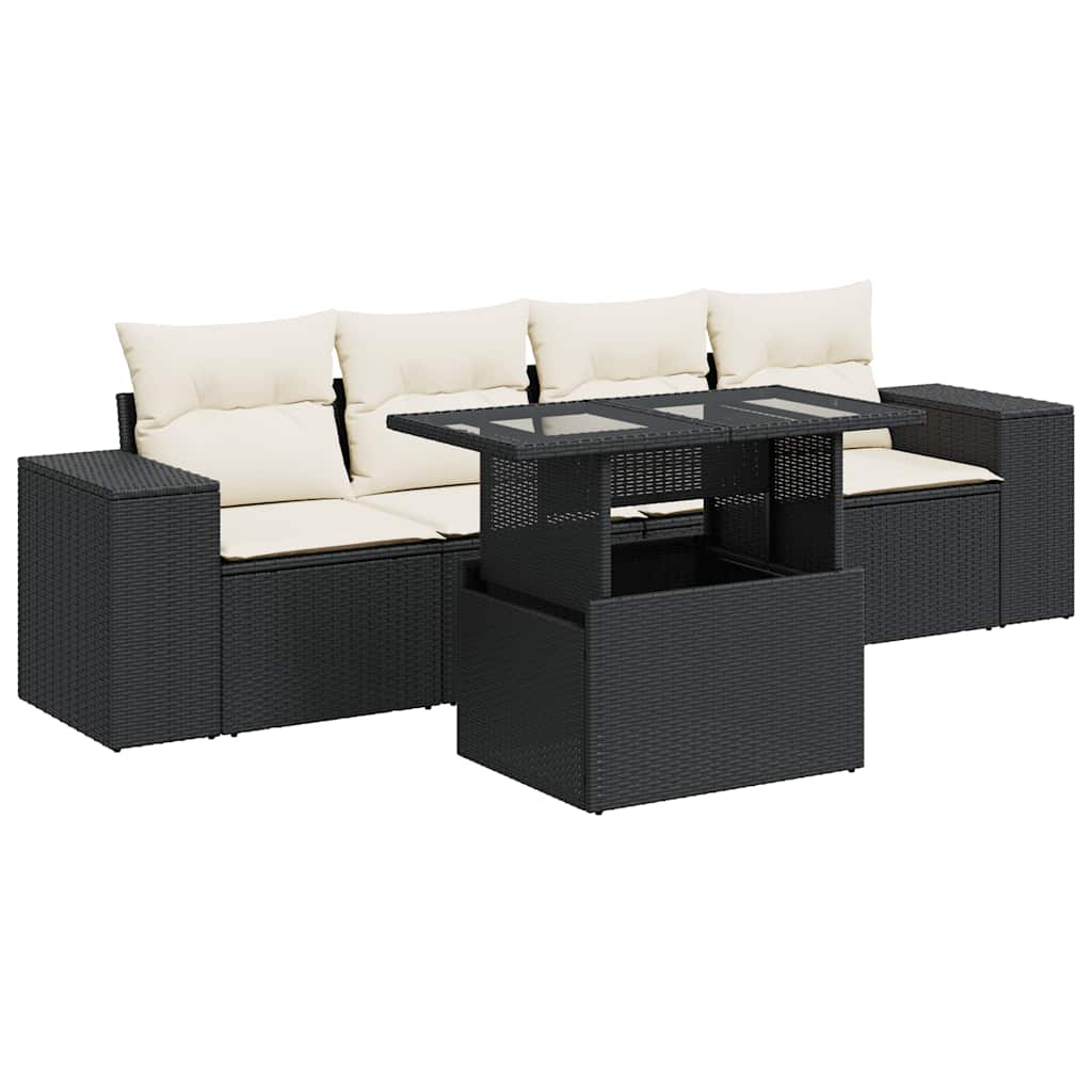 Garden Sofa Set Black PE Rattan 5 Piece Set Adjustable Armrests