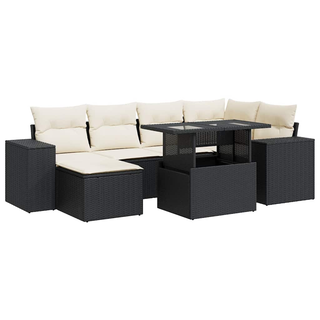 Garden Sofa Set Black PE Rattan 7-Piece Adjustable Feet