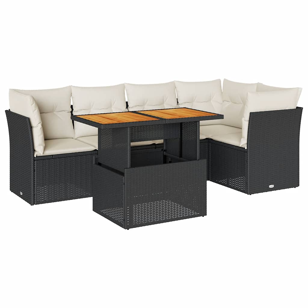 Garden Sofa Set Black and Cream White PE Rattan Large