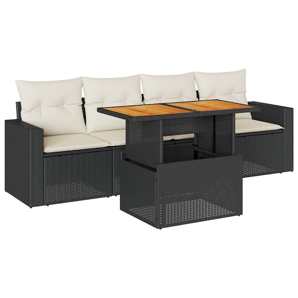Garden Sofa Set Black PE Rattan 5-piece set Adjustable Armrests