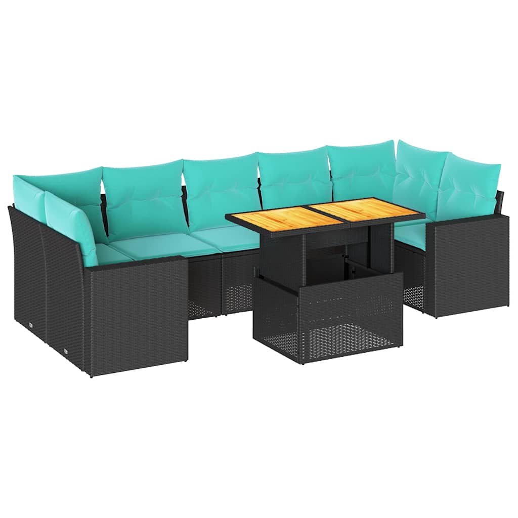 8 Piece Patio Sofa Set with Cushions Black Poly Rattan